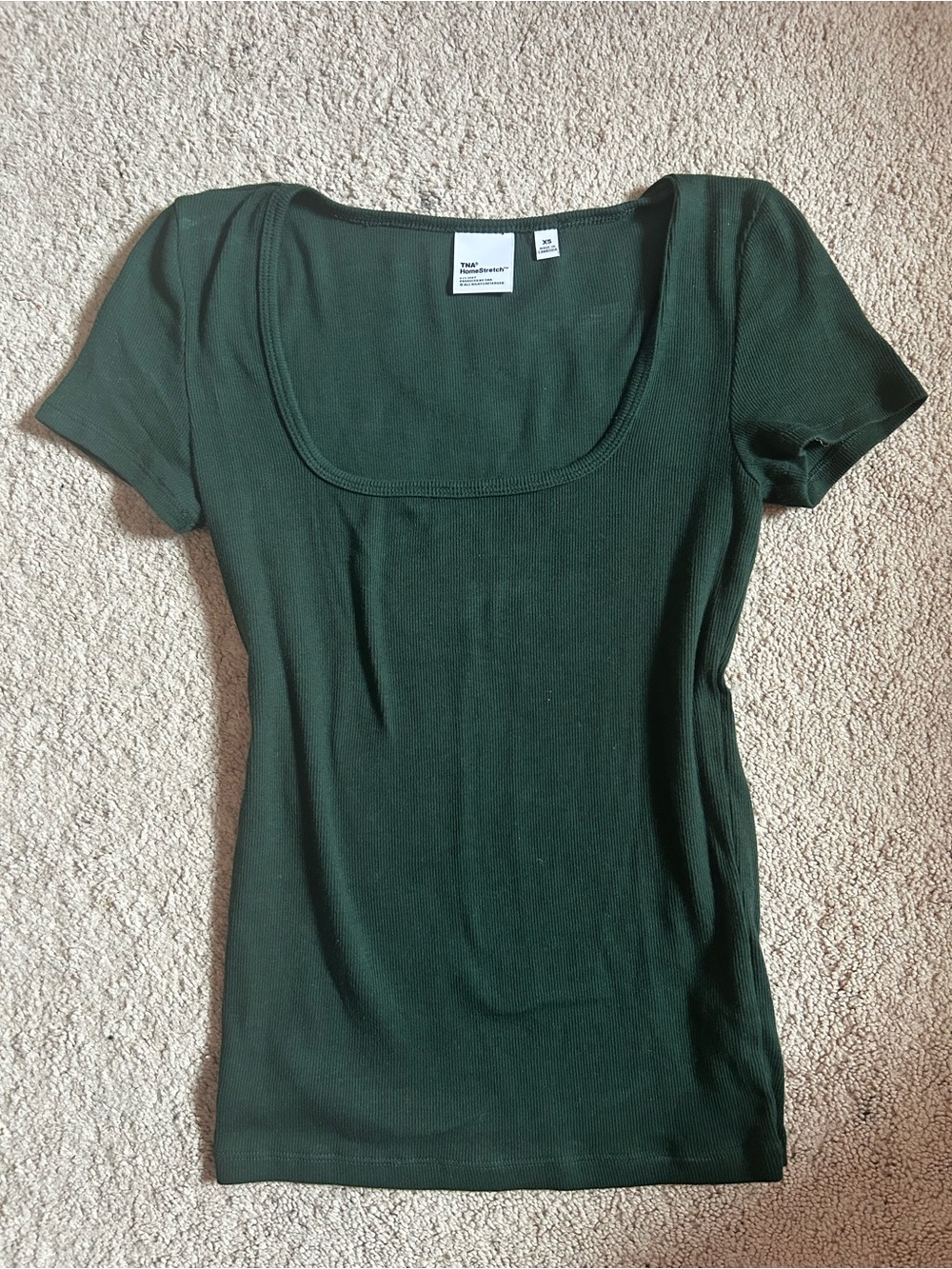 Aritzia TNA HomeStretch Ribbed Square Neck Tee in Scarab Green